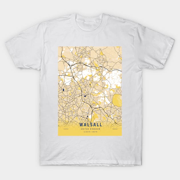 Walsall - United Kingdom Yellow City Map T-Shirt by tienstencil